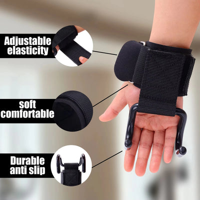 Weight Lifting Hook Grips With Wrist Wraps Hand-Bar Wrist Strap Gym Fitness Hook Weight Strap Pull-Ups Power Lifting Gloves - LKBA