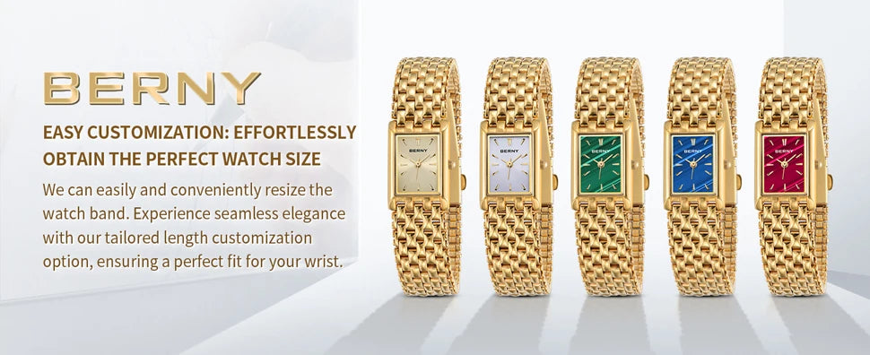 BERNY Gold Watch for Couple Luxury Women/Men Wristwatch Waterproof Golden Clock Quartz Stainless Steel Fashion Men Ladies Watch - LKBA