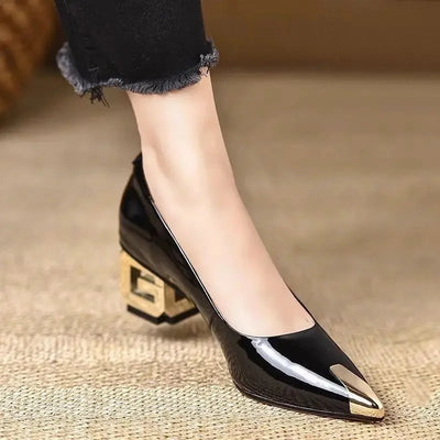French Vintage High Heels Women's Spring Autumn New Style Metal Head Low Odor Elegant Anti-Kick Commuter Thick Heel Single Shoes - LKBA