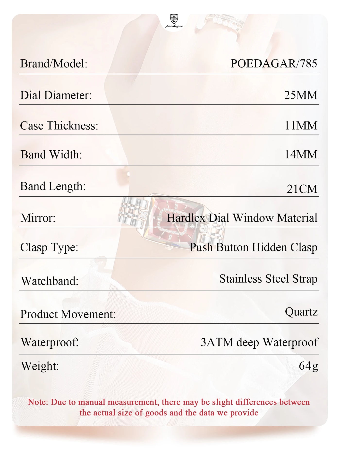 POEDAGAR Luxury Rectangle Watch For Woman Waterproof Calendar Simple Ladies Watch Fashion Stainless Steel Quartz Women's Watches - LKBA