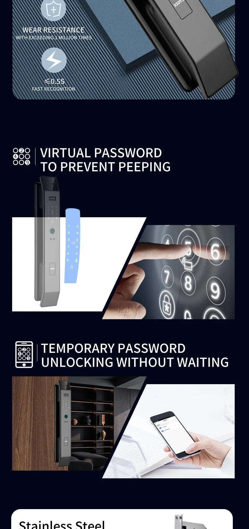 Tuya APP Smart Life APP Control Voice Intercom Smart Lock 3D Face Recognition Fingerprint Password Smart Door Lock With Camera - LKBA