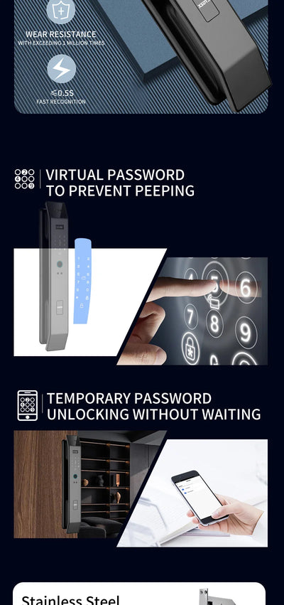 Tuya APP Smart Life APP Control Voice Intercom Smart Lock 3D Face Recognition Fingerprint Password Smart Door Lock With Camera - LKBA