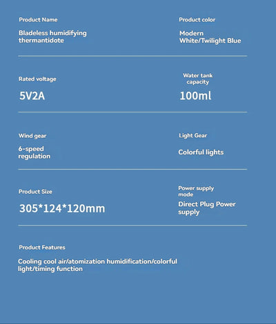 Mini Air Cooler Humidification Cooling USB Silent Timed Air Conditioning Fan Colorful Lights Night Light Led Screen 6 Wind Speed
