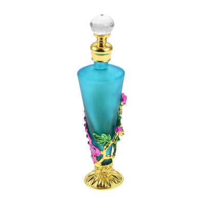 1pc 30ml Perfume Bottle Creative Enamel Peacock Flower Blue Conical Glass Jar Diamond Shape Lid 140mm/5.5" Decor Dressing Table - LKBA