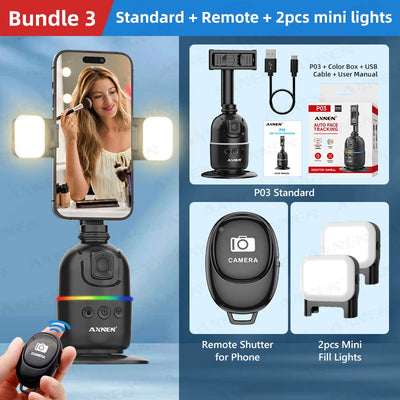 Auto Face Tracking Desktop Gimbal Intelligent Rotating Holder for Mobile Phone - Option Wireless Remote Selfie Smartphone Tripod