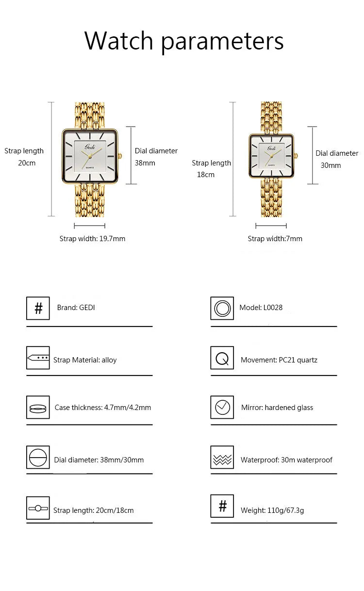 Men Watch Business Simple Square Couple Watches Waterproof Stainless Steel Premium Ultra Thin Women Fashion Quartz Wristwatches - LKBA