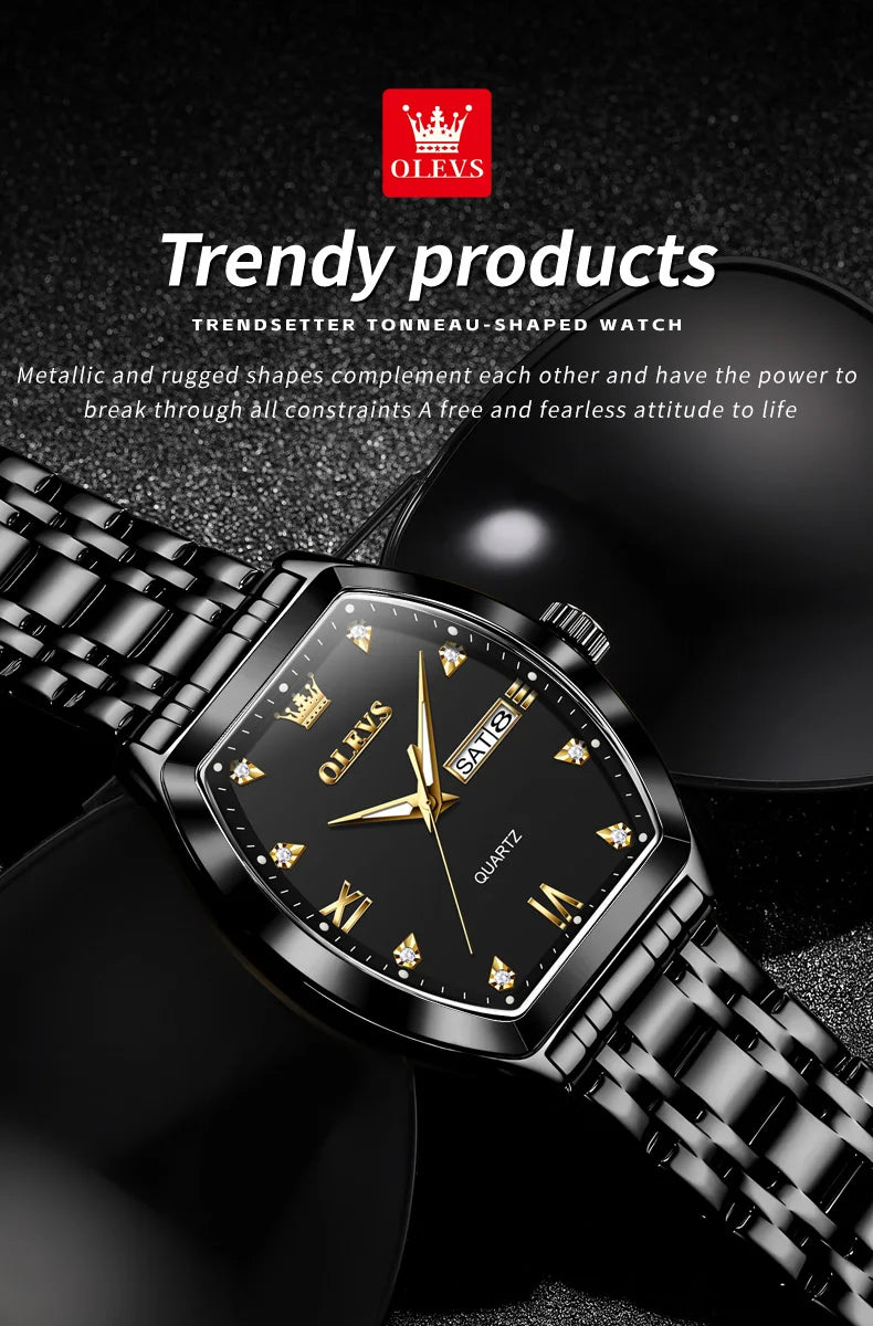 OLEVS New Men's Watches Quartz Luxury Gold Watch Classics Tonneau Dial Top Brand Waterproof Luminous Quartz Watch for Men 5528 - LKBA