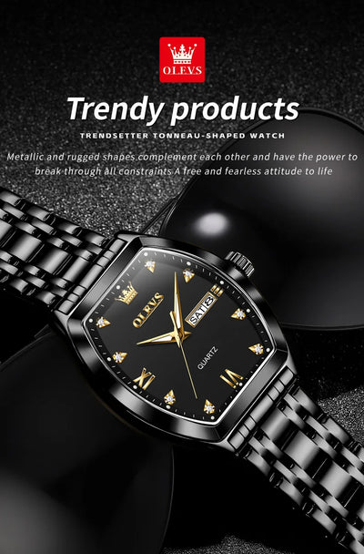 OLEVS New Men's Watches Quartz Luxury Gold Watch Classics Tonneau Dial Top Brand Waterproof Luminous Quartz Watch for Men 5528 - LKBA