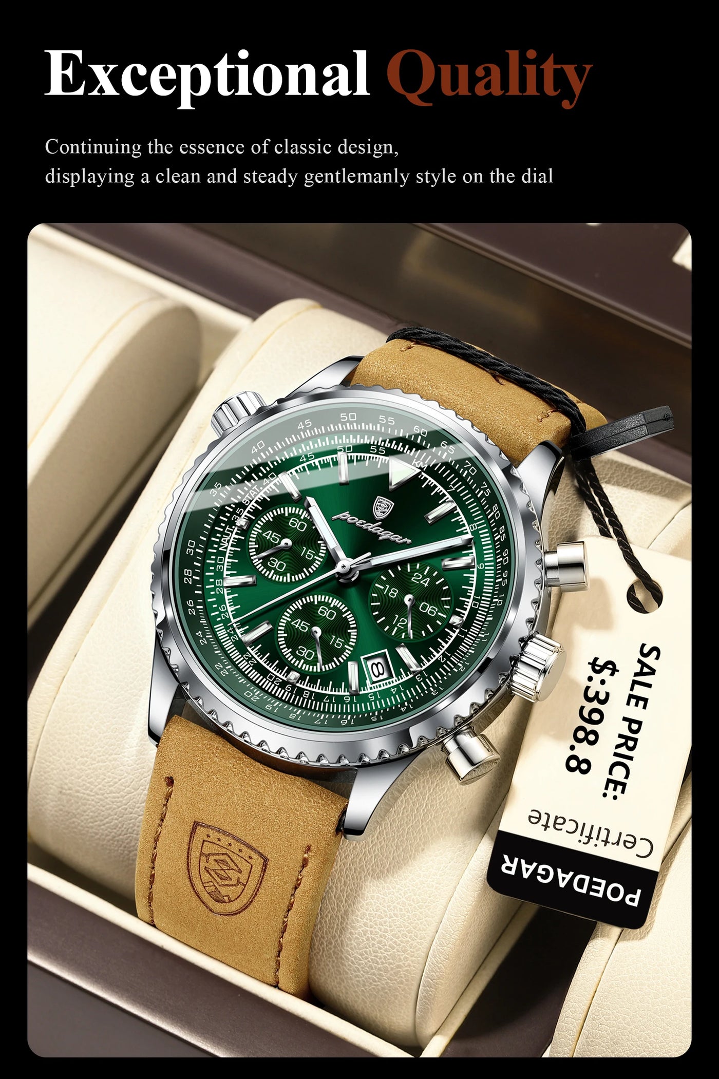 POEDAGAR Luxury Man Watch Quartz Waterproof Luminous Date Chronograph Leather Men Wristwatch Military Sports Men's Watches Reloj - LKBA