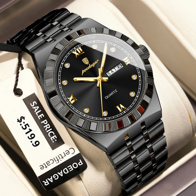 POEDAGAR Original Military Man Wristwatch Quartz Week Date Watch For Men Waterproof Luminous Stainless Steel Men's Watches Reloj