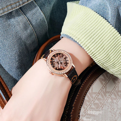 Classic Fashion Quartz Wristwatches Sparkling Rhinestone Women's Watches Leather Strap Relojes Para Damas - LKBA