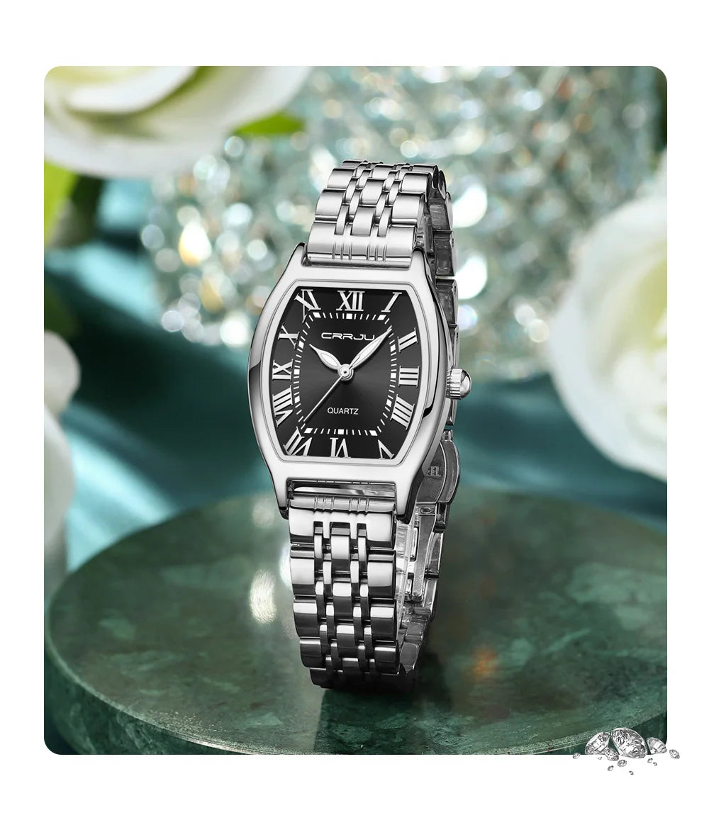 CRRJU Waterproof Women's Square Quartz Dress Watch Ladies Steel Bracelet Wristwatch Relogio Feminin - LKBA
