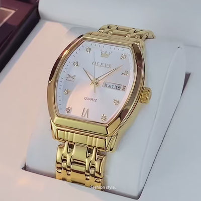 OLEVS New Men's Watches Quartz Luxury Gold Watch Classics Tonneau Dial Top Brand Waterproof Luminous Quartz Watch for Men 5528