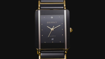 BERNY Ceramic Quartz Men Watch Fashion Luxury Rectangle Wristwatch XV12 Waterproof Calendar Diamon Black Gold Couple Gifts Watch