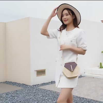 Shape Straw PU Leather Handbag Women Summer Rattan Bag Handmade Woven Beach Bohemia Chain Strap Shoulder