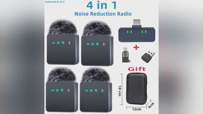 1 In 4 Pink Noise Canceling Lavalier Microphone With Windproof Cap Wireless Mute Function For Cell Phone Portable Audio Video