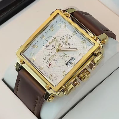 OLEVS Luxury Classic Men's Watches Top Brand Original Quartz Square Quartz Watch for Man Leather Strap Waterproof Luminous Date