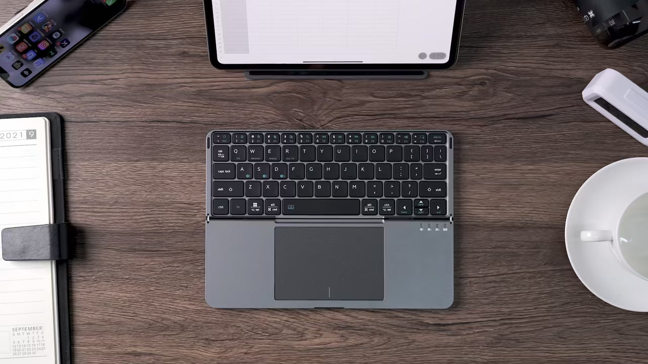 Foldable Bluetooth 5.0 Keyboard with Touchpad & Phone Holder for Phones Tablets PC iOS Android Windows Mac