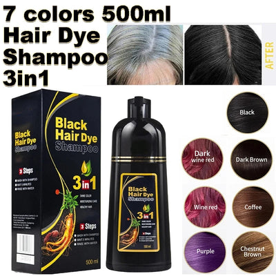30ml/500ml 3-in-1 Quick Hair Dye Shampoo Natural Black Herbal Hair Dye Moisturizes Mild Hair Dye Conditioner Hair Care Products - LKBA